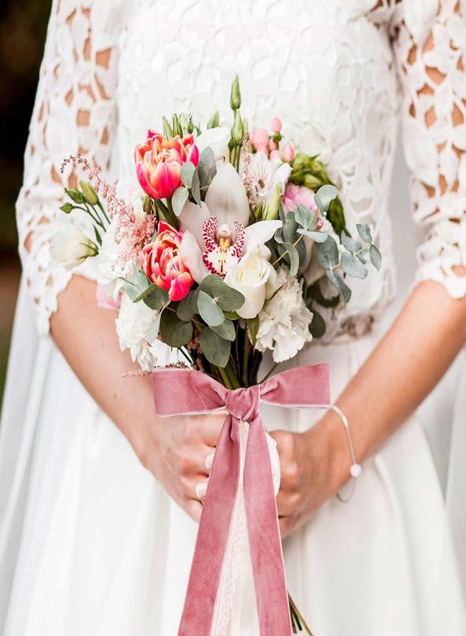 TONIFUL Pink Rose Gold Velvet Ribbon 1 Inch x 25yds, Vintage Velvet Ribbons, for Christmas Wreath Decoration Handmade Craft Ornaments Gift Wrapping & Bow Making, Valentine's Day Bouquet Packaging - Image 5